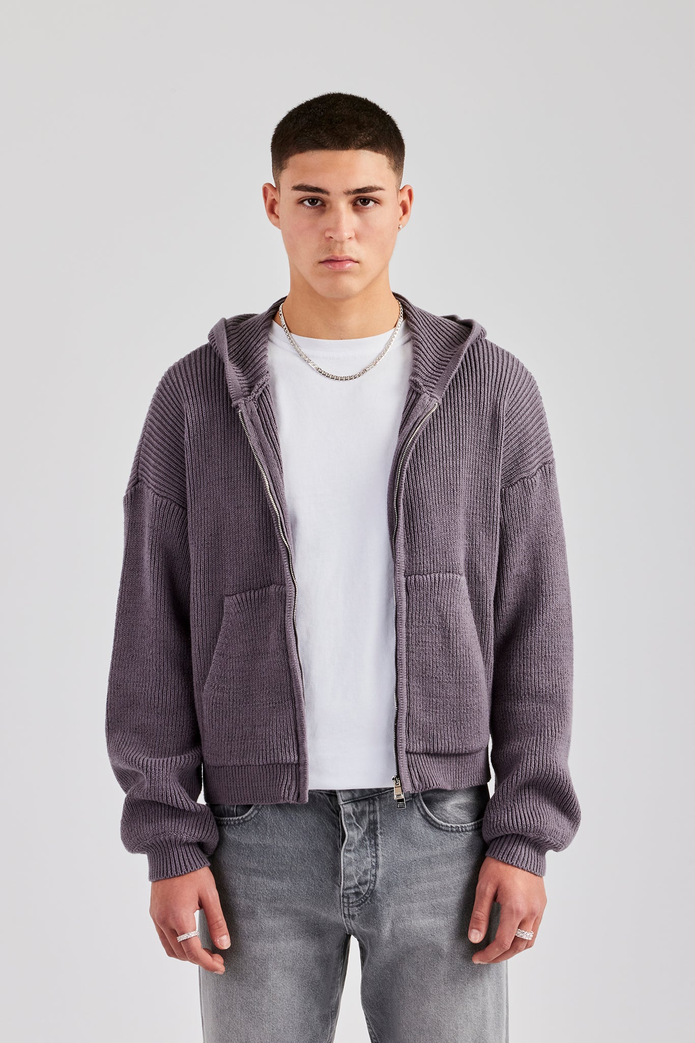 Strick-Kapuzenpullover mit zwei Enden und Reißverschluss - Anthrazit